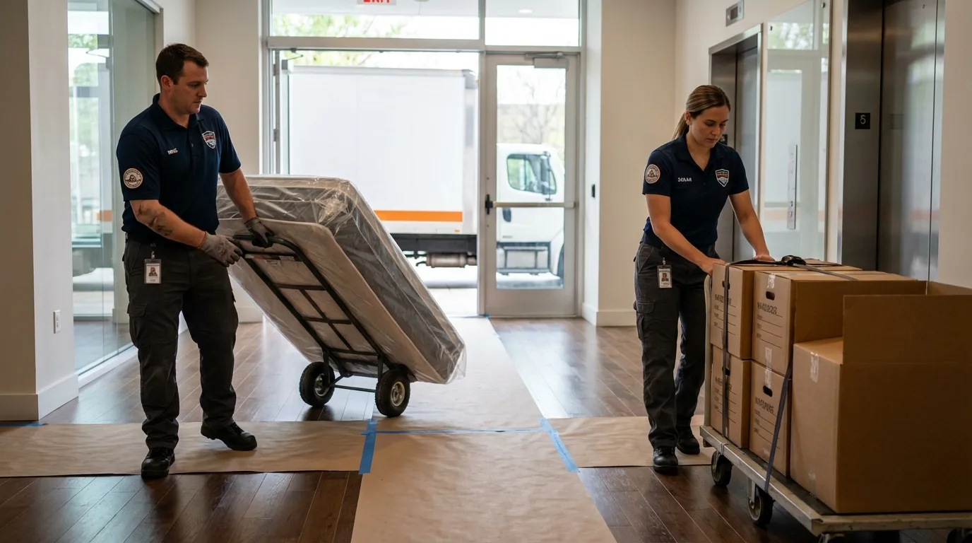 Professional apartment movers loading elevator in Palenville, NY