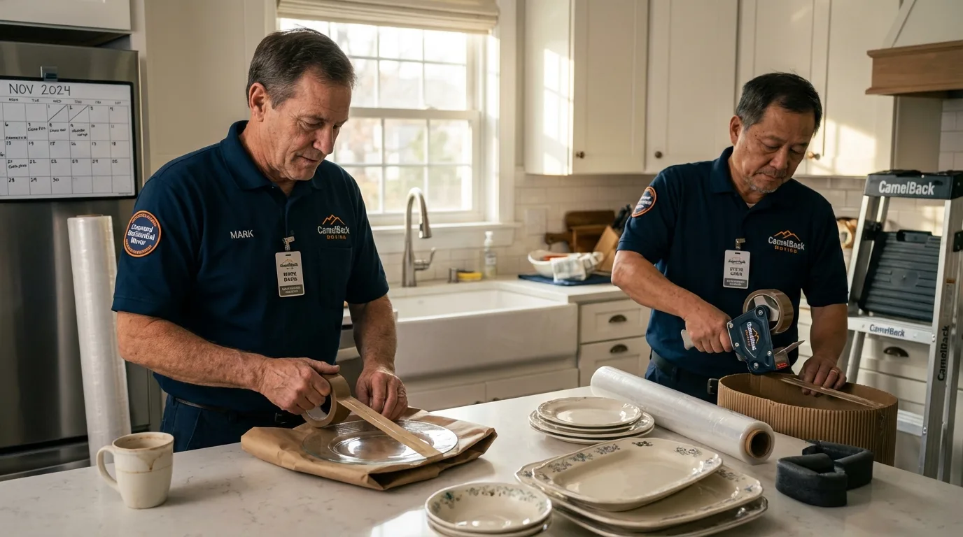 Professional crew packing kitchen dishware in Palenville, NY